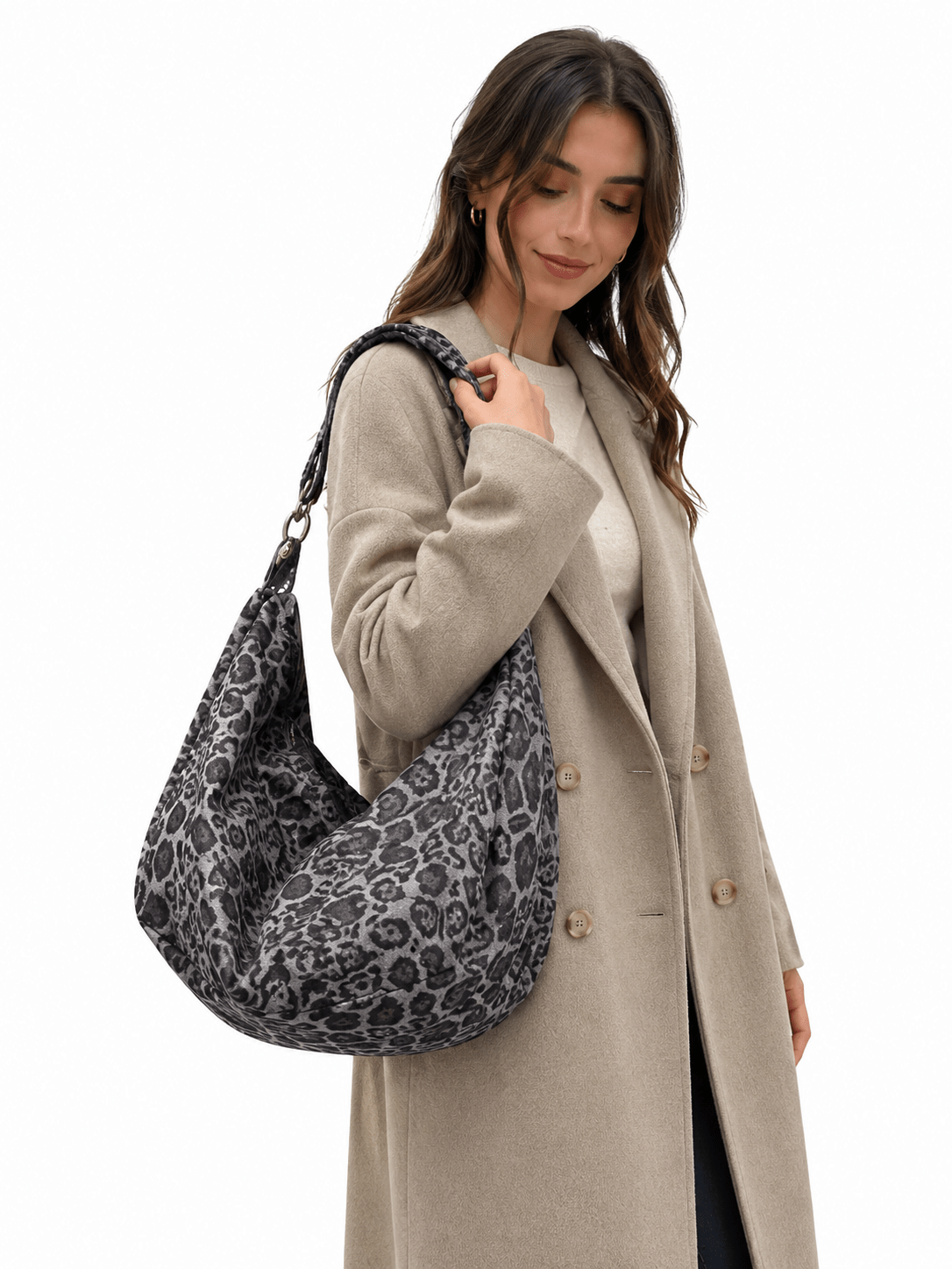 sac à épaule violet motif léopard