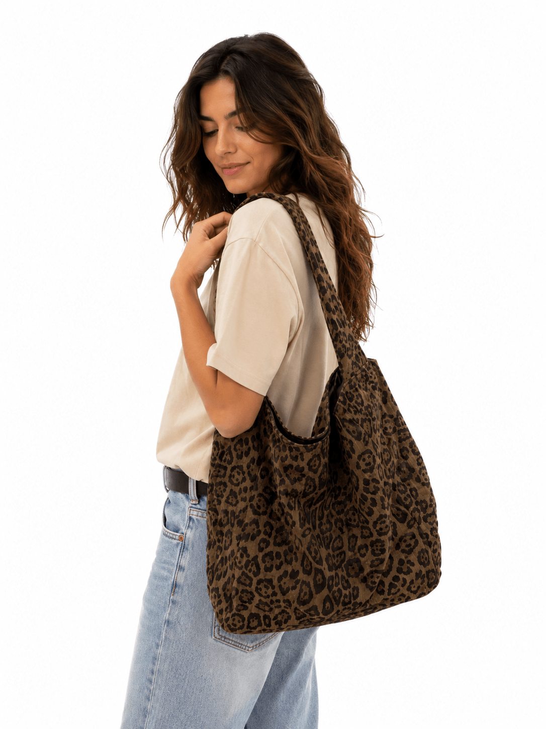 Sac cabas léopard femme marron en polyester – forme souple – Image 2