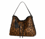 Sac bandoulière léopard femme marron en polyester – dimensions 31 cm × 26 cm × 10,5 cm, avec compartiments