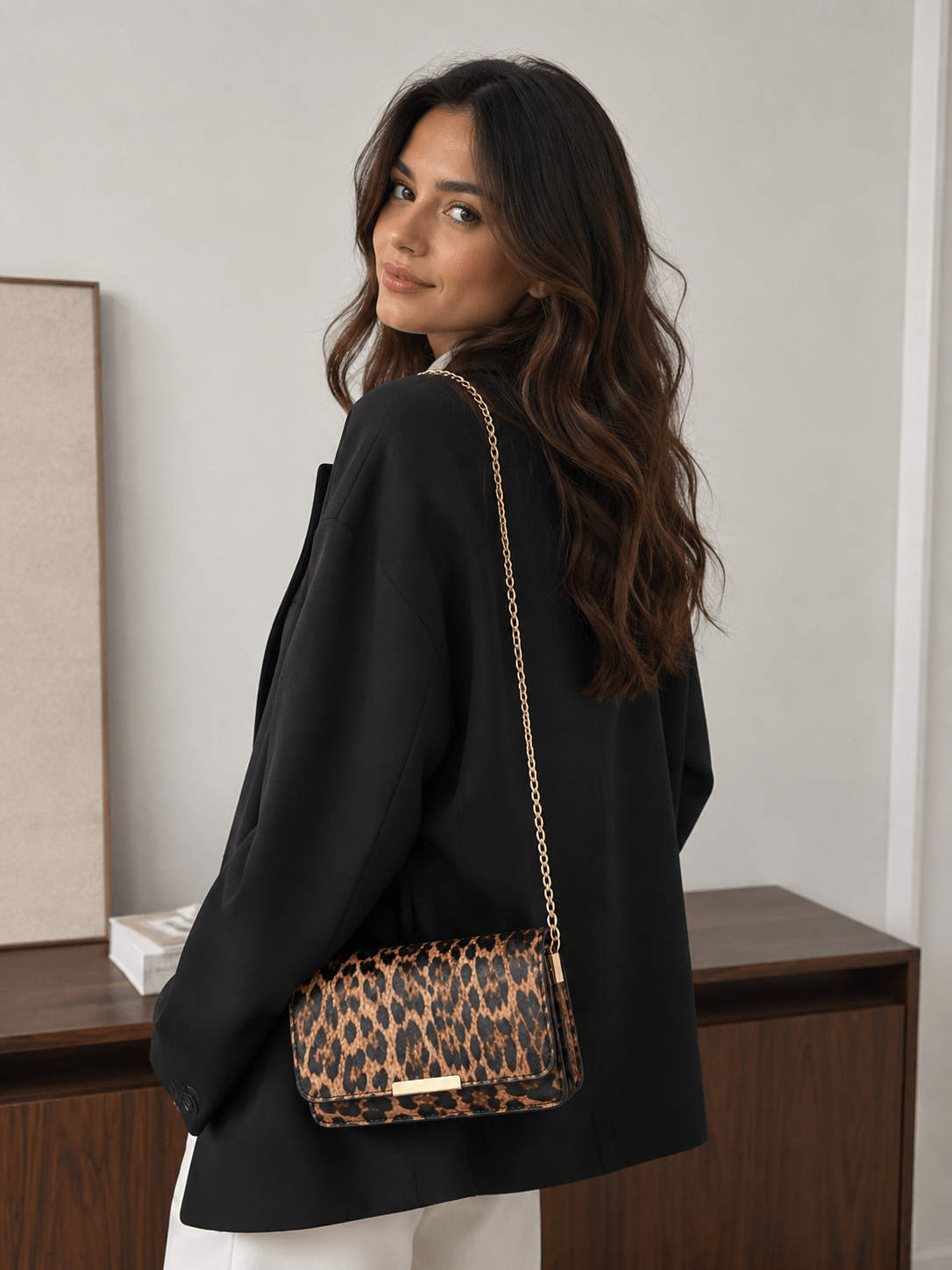Sac à main bandoulière léopard femme marron clair en polyester – Image 2