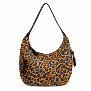 Sac bandoulière léopard femme marron en polyester – dimensions 36 cm × 21 cm × 7 cm, fermeture zippée