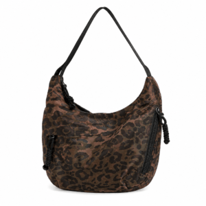 Sac bandoulière léopard femme café en polyester – dimensions 31 cm × 21 cm × 7 cm, fermeture zippée