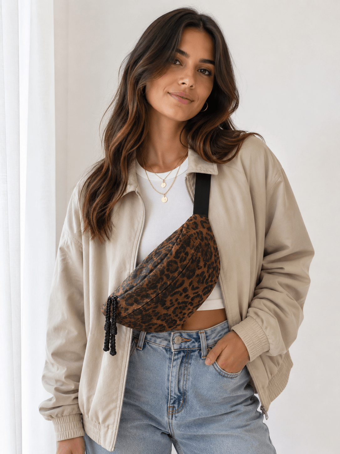 Sac banane léopard femme café en toile – Image 2