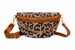Sac banane léopard femme marron clair en polyester – avec poche intérieure zippée