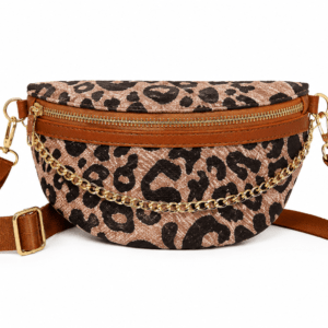 Sac banane léopard femme marron clair en polyester – avec poche intérieure zippée
