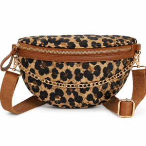 Sac banane léopard femme marron en polyester – fermeture zippée