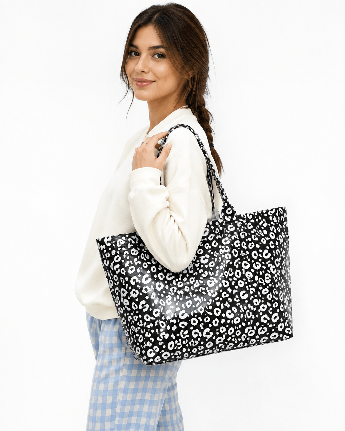 Sac cabas léopard femme noir en polyester – Image 2
