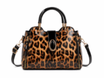 Sac à main bandoulière léopard femme marron foncé en cuir