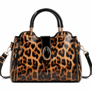 Sac à main bandoulière léopard femme marron foncé en cuir