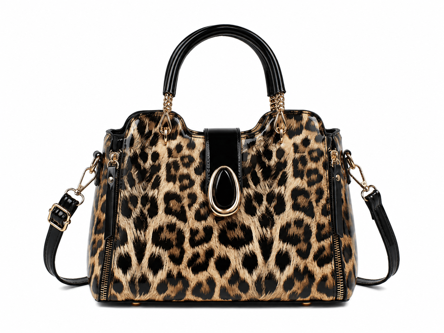 Sac à main bandoulière léopard femme marron clair en cuir