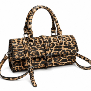 Sac à main bandoulière léopard femme café en cuir