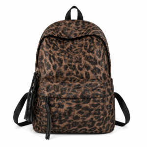 Sac à dos léopard unisexe marron foncé en toile polyester – capacité inférieure à 20 litres