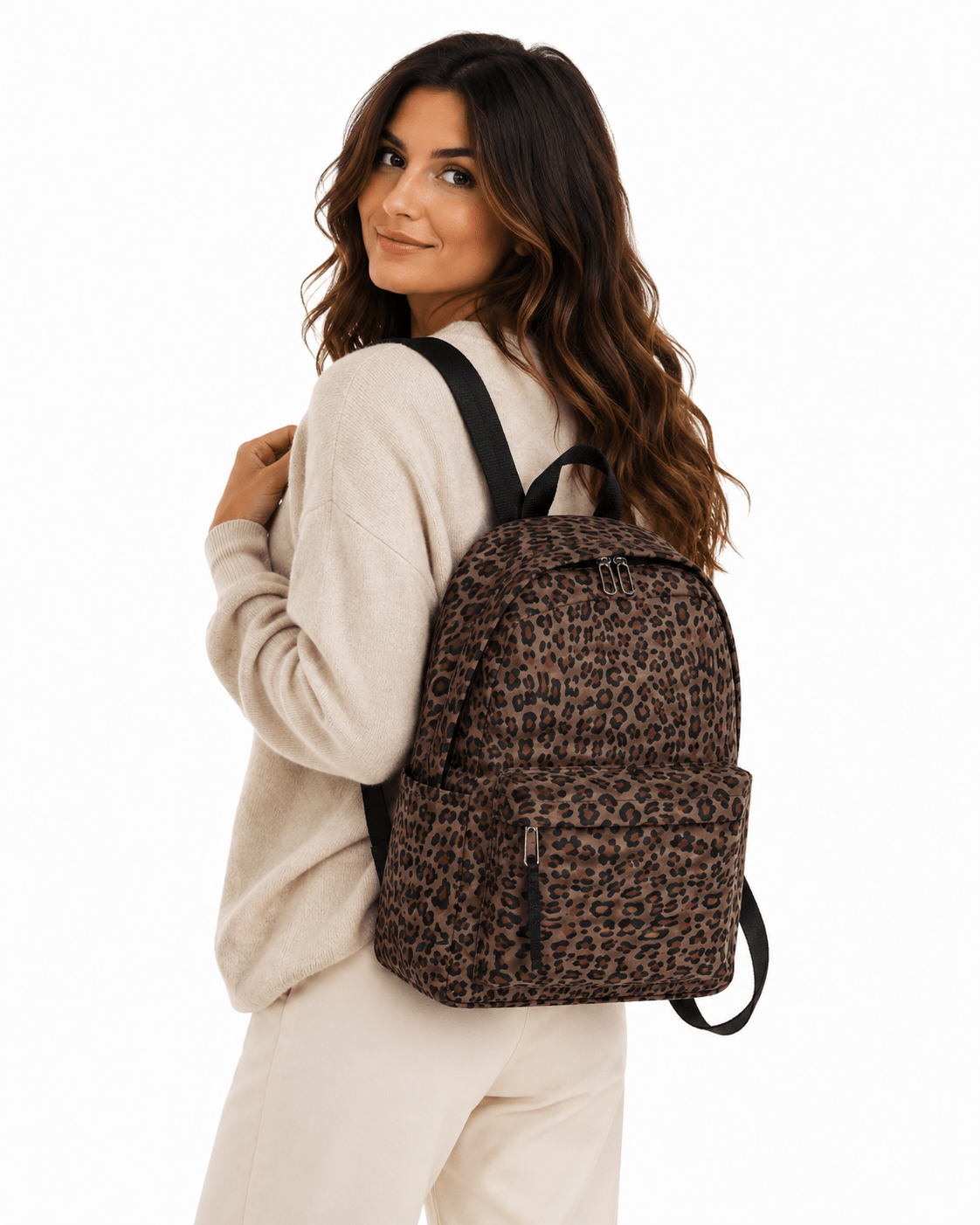 Sac à dos léopard femme marron en nylon et polyester – capacité inférieure à 20 litres – Image 2