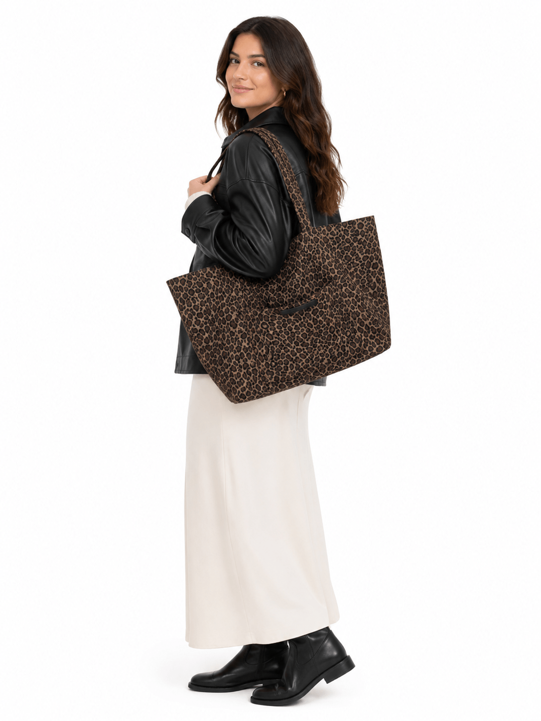 Sac cabas léopard femme noir en nylon et polyester – Image 2