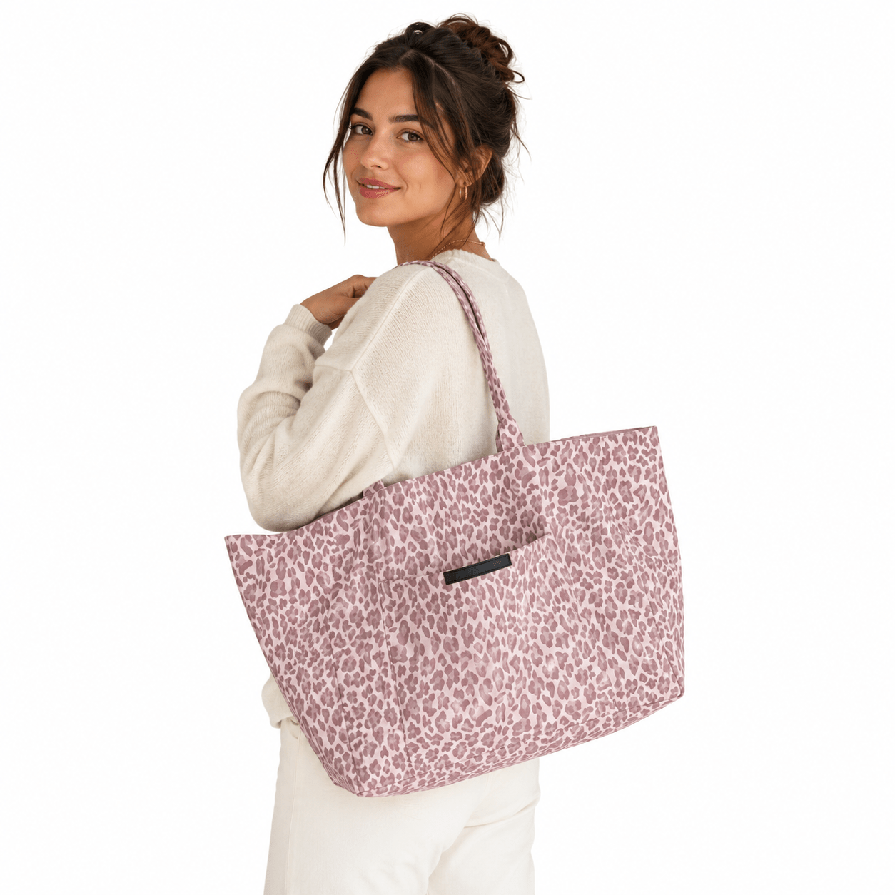 Sac cabas léopard femme rose en nylon et polyester – forme souple – Image 2