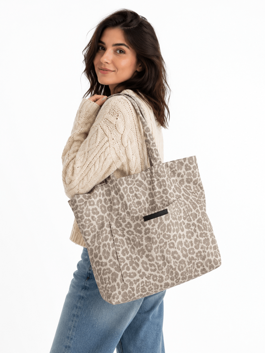 Sac cabas léopard femme blanc en polyester – Image 2