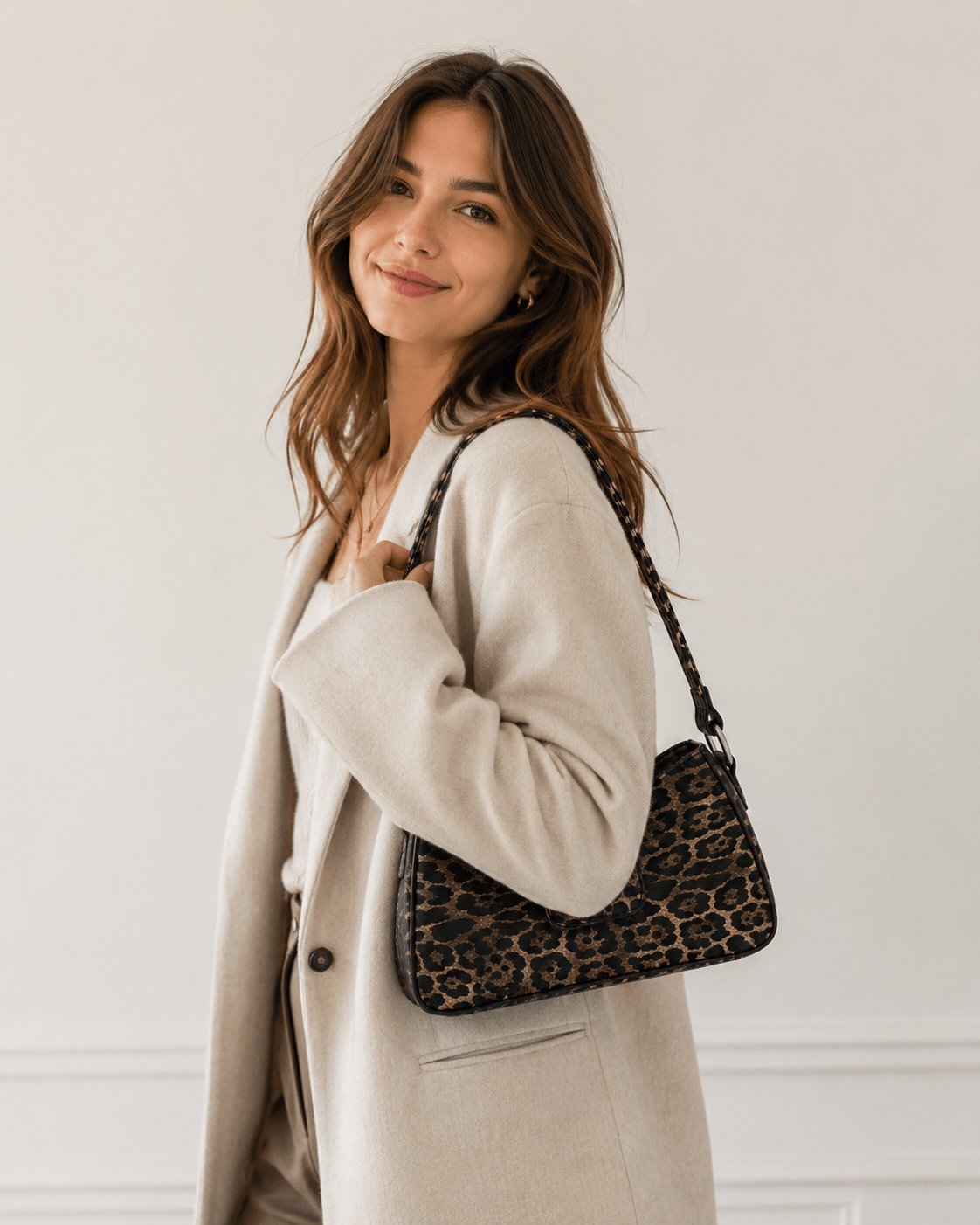 Sac à main bandoulière léopard femme marron foncé en polyester – Image 2