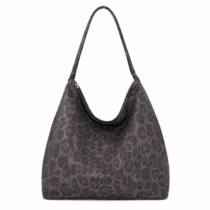 Sac cabas léopard femme noir en polyester – fermeture zippée, forme souple