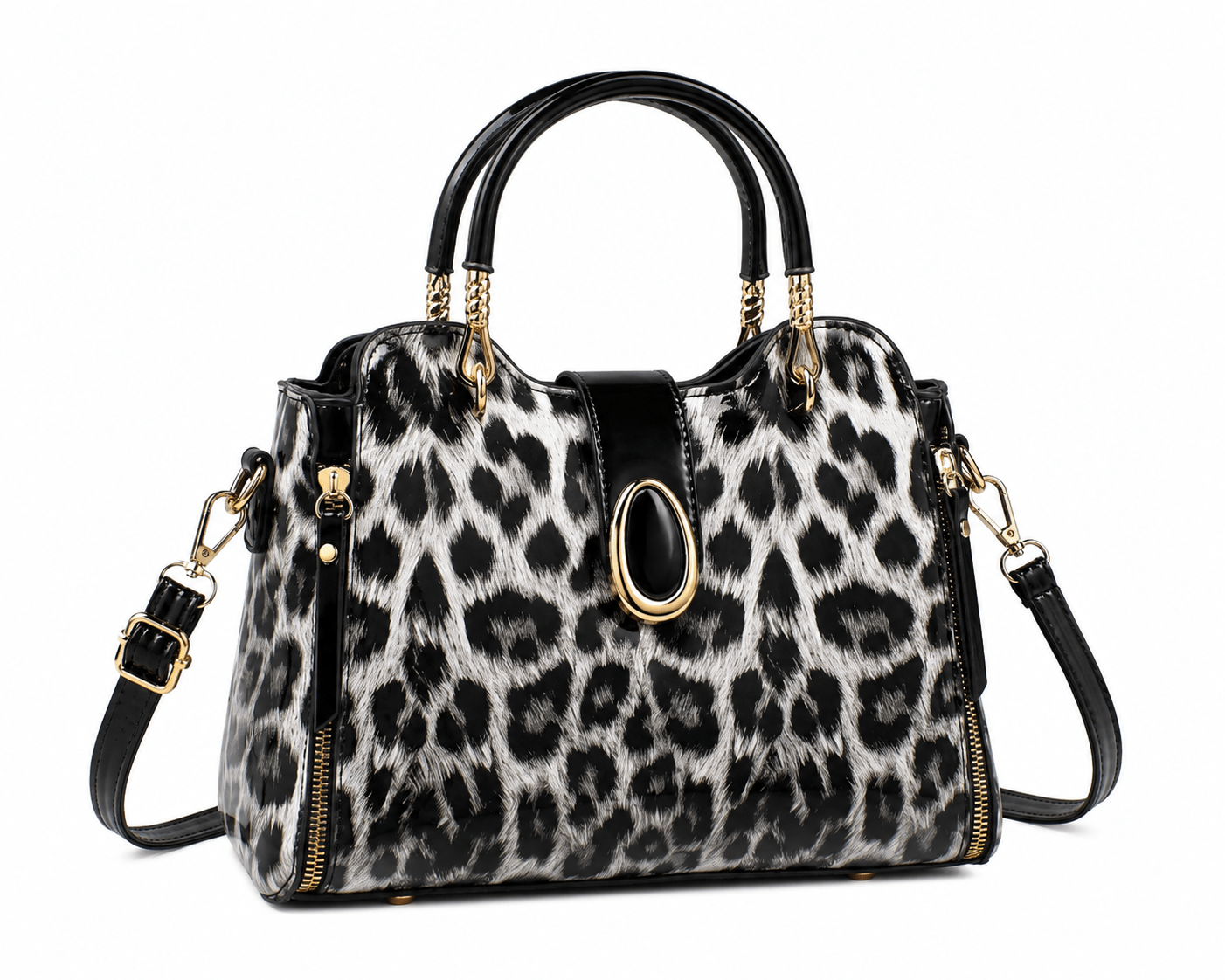 Sac à main bandoulière léopard femme noir en cuir