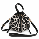 Petit sac à main bandoulière léopard femme gris en polyester – fermeture zippée