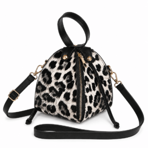 Petit sac à main bandoulière léopard femme gris en polyester – fermeture zippée