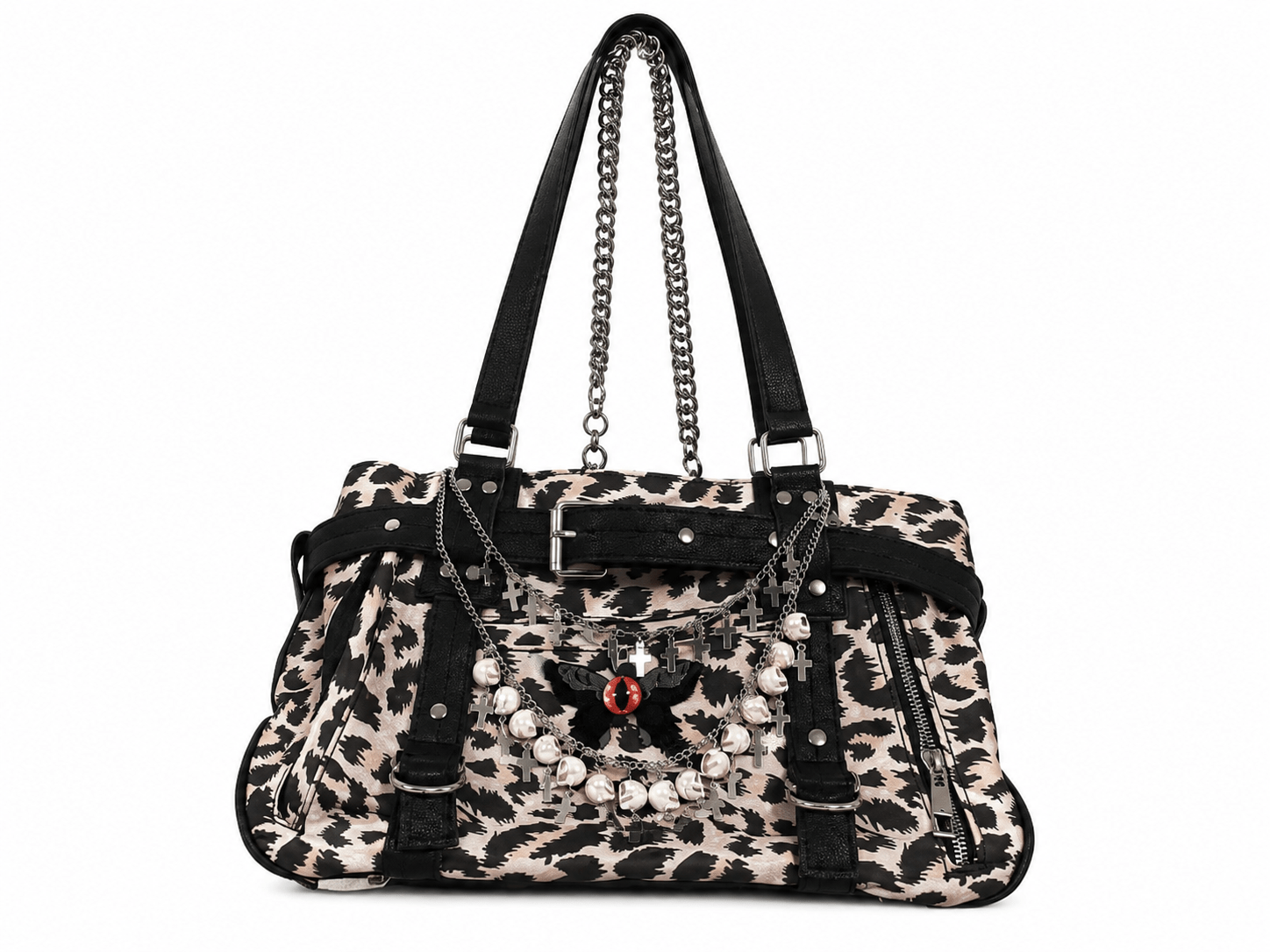 Sac à main bandoulière léopard femme noir en polyester – forme souple