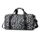 Sac de sport léopard femme noir en nylon – fermeture zippée, forme souple