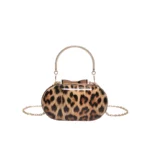 Petit sac à main bandoulière léopard femme café – format à rabat, format compact