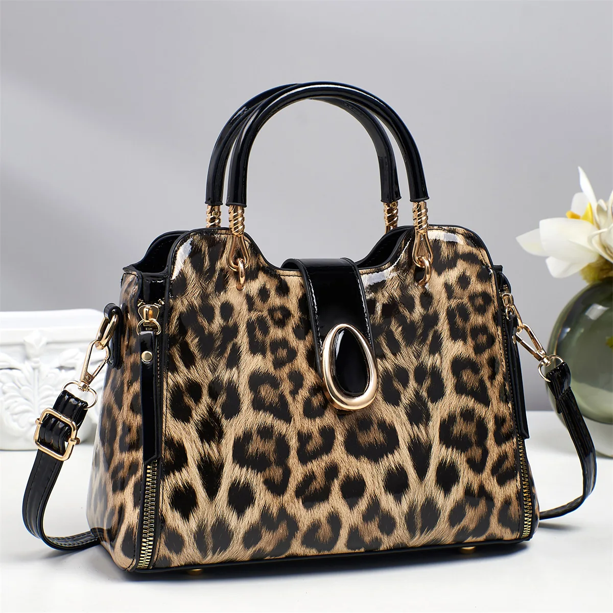 sac bandoulière léopard kaki brun