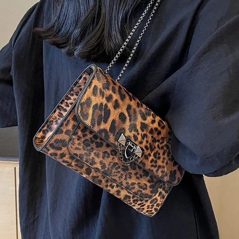 Sac a main femme bandoulière léopard Marron