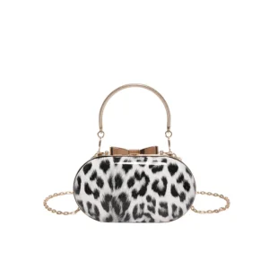 Petit sac à main bandoulière léopard femme blanc – format à rabat, format compact