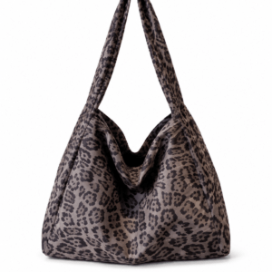 Sac cabas léopard femme noir en toile polyester – avec poche intérieure pour téléphone