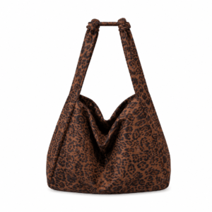 Sac cabas léopard femme marron en toile polyester – avec poche intérieure pour téléphone