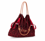 Sac cabas léopard femme rouge en toile polyester – avec poche intérieure pour téléphone