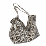Sac cabas léopard femme blanc en toile polyester – avec poche intérieure pour téléphone