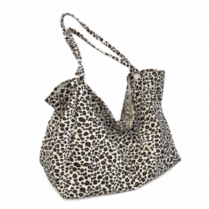 Sac cabas léopard femme blanc en toile polyester – avec poche intérieure pour téléphone