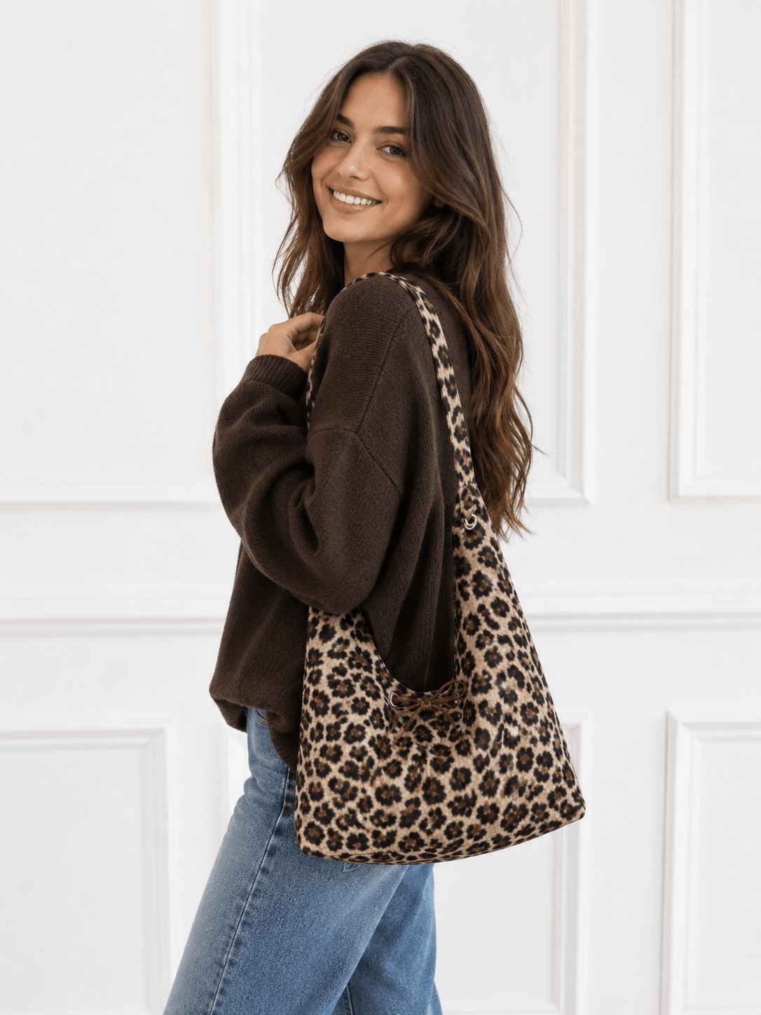 Sac cabas léopard femme marron en polyester – forme souple – Image 2