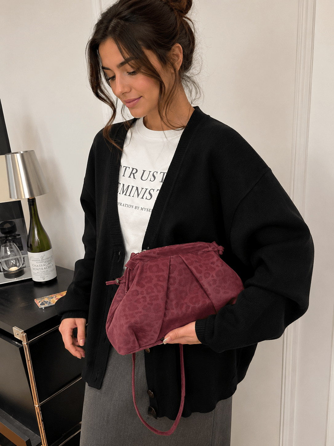 Sac bandoulière léopard femme rouge en polyester – Image 2