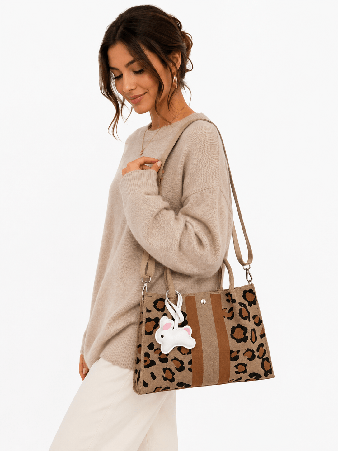 Sac à main bandoulière léopard femme marron en polyester – Image 2