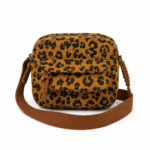 Sac bandoulière léopard unisexe marron en velours et polyester