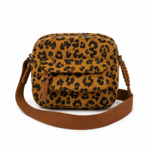 Sac bandoulière léopard unisexe marron en velours et polyester