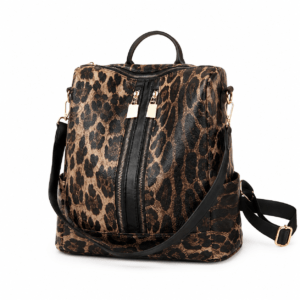 Sac à dos léopard femme marron en nylon