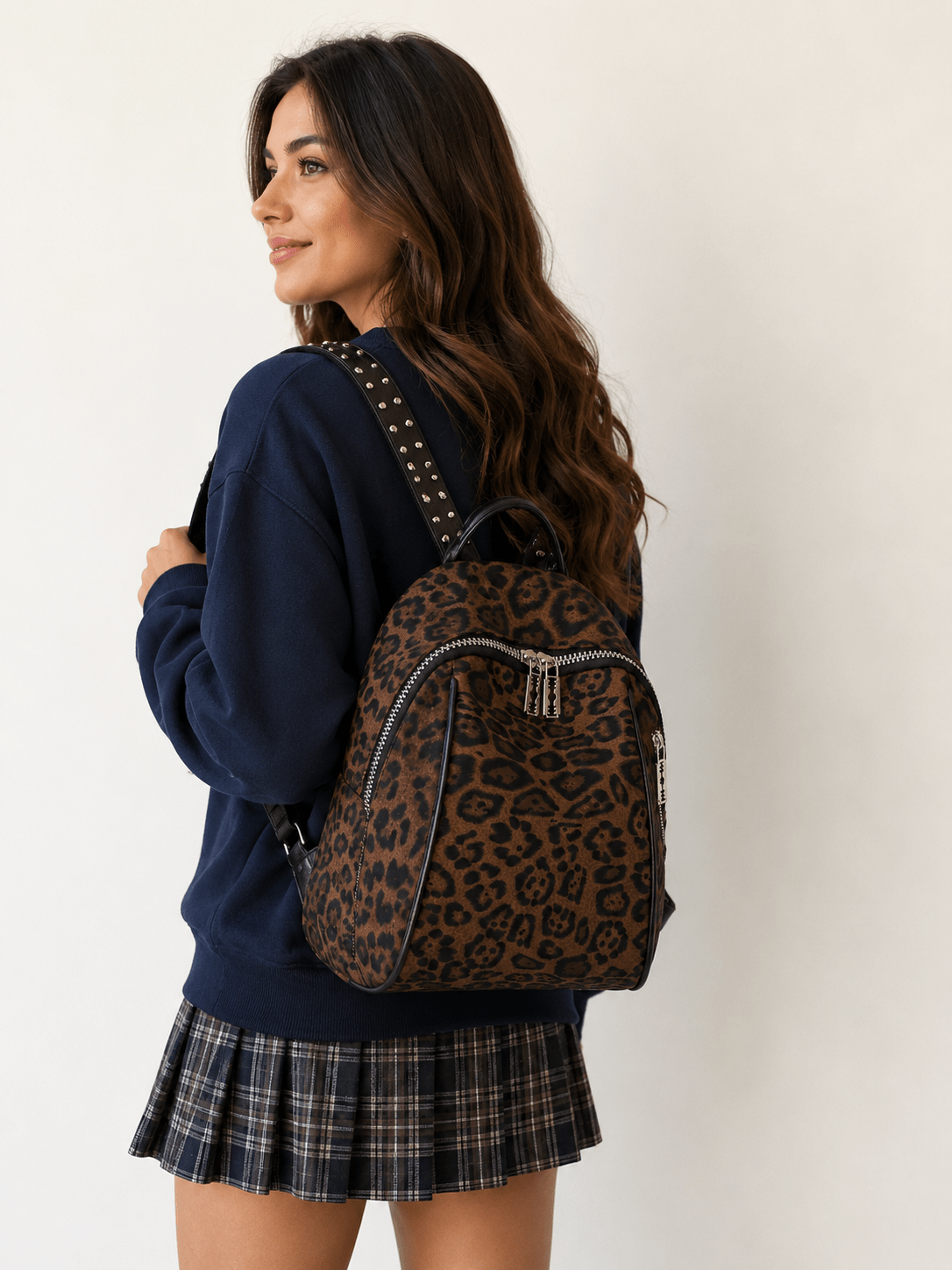 Sac à dos léopard unisexe marron – capacité inférieure à 20 litres, avec bretelles ergonomiques – Image 2