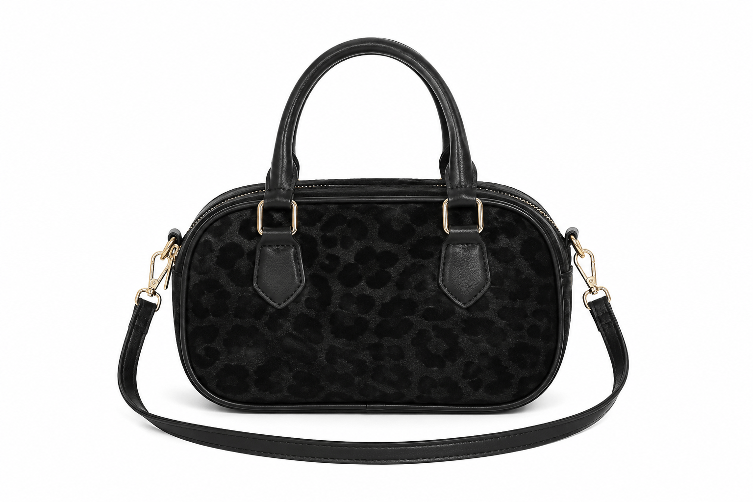 Petit sac à main bandoulière léopard femme noir en polyester