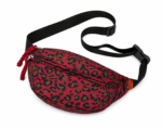 Sac banane léopard unisexe rouge en nylon et polyester – fermeture zippée