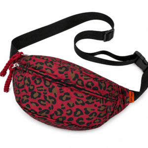 Sac banane léopard unisexe rouge en nylon et polyester – fermeture zippée