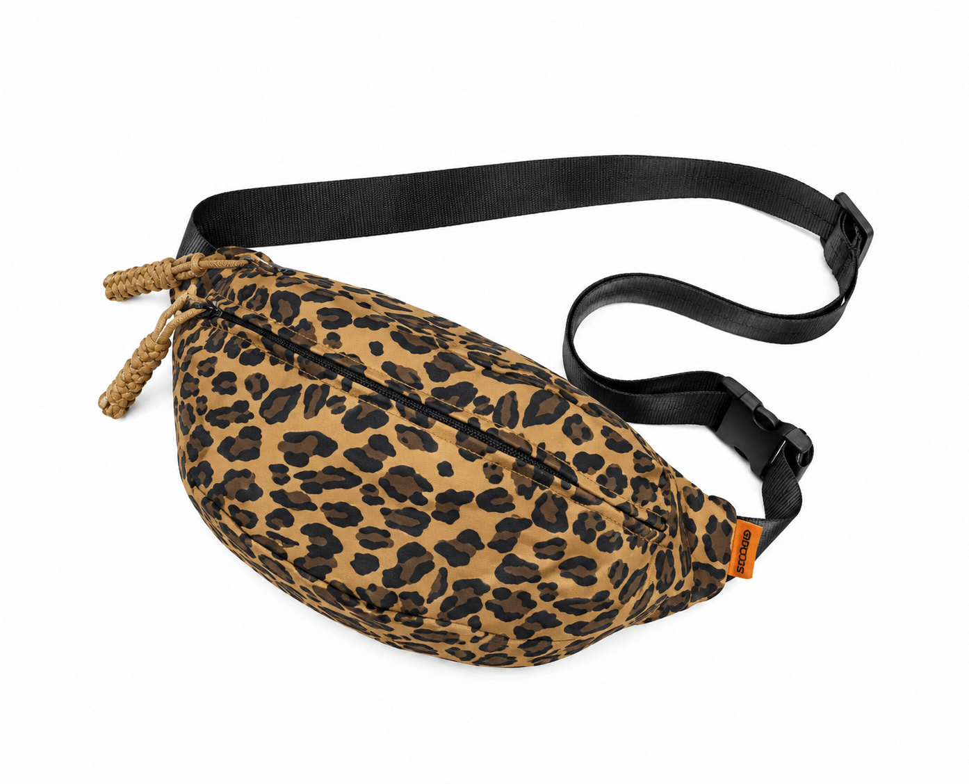 Sac banane léopard unisexe marron en nylon et polyester – fermeture zippée