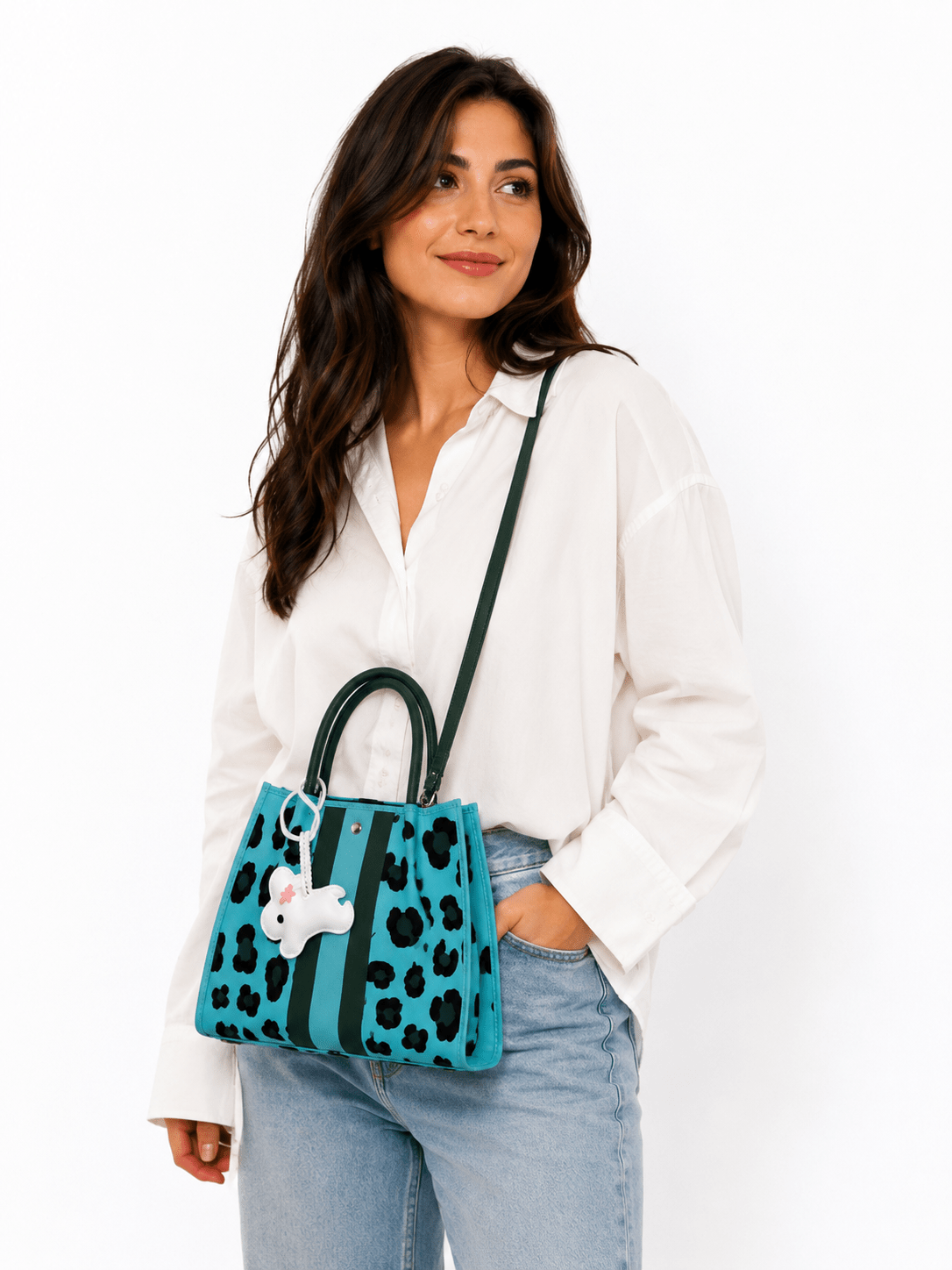Sac à main bandoulière léopard femme bleu en polyester – Image 2