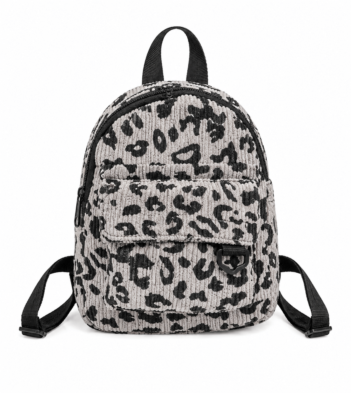 Petit sac à dos léopard femme gris en polyester – fermeture zippée