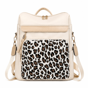 Sac à dos léopard femme blanc en polyester